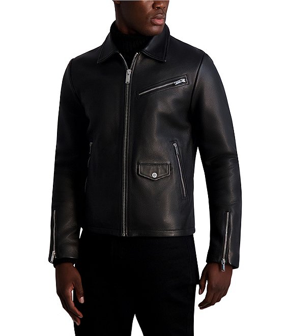 KARL LAGERFELD PARIS Shirt Collar Leather Jacket