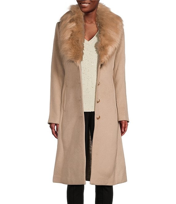 Wool coat with real clearance fur collar