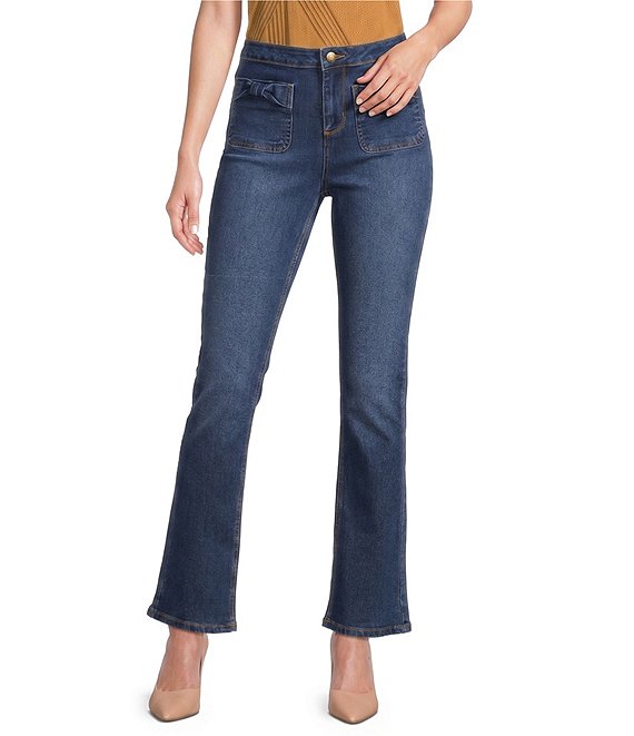 KARL LAGERFELD PARIS Stretch Denim Bow Patch Pocket Straight Jeans