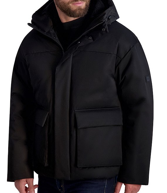 Color:Black - Image 1 - Twill Mid Length Sherpa Lined Jacket