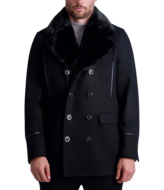 Karl Lagerfeld Paris Wool With Faux Fur Collar Peacoat | Dillard's