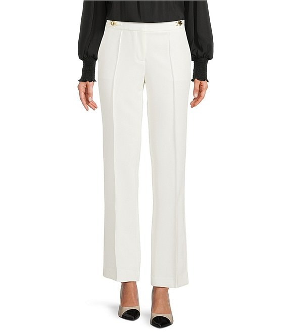 KARL LAGERFELD PARIS Woven Flat Front Ankle Length Pants, Soft White - Image 1