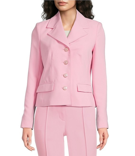 KARL LAGERFELD PARIS Woven Polished Suiting Notch Lapel Collar Long Sleeve Button-Front Jacket