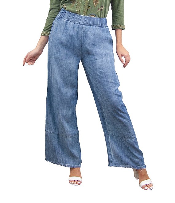 Karyn Seo Coreen Chambray Woven Wide Leg Ankle Length Elastic Waist Pull On Pants