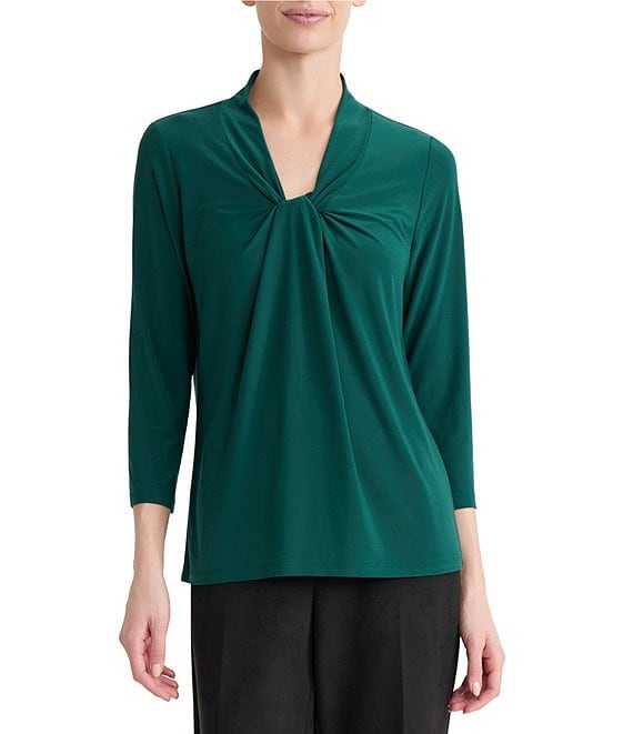 Kasper 3/4 Sleeve Knot Front Jersey Knit Blouse