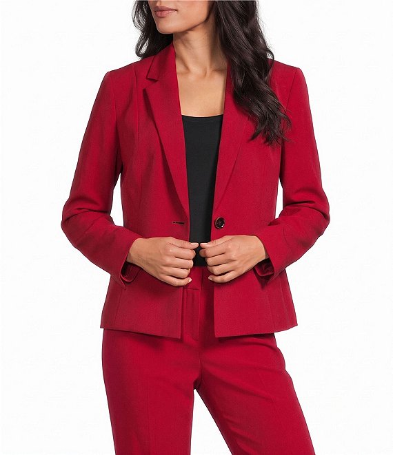 Kasper Button Front Notch Collar Crepe Blazer