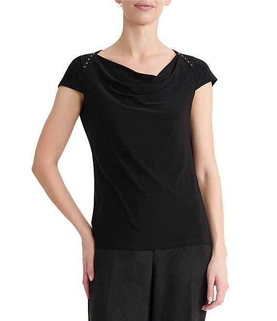 Kasper Cap Sleeve Cowl Neck Jersey Blouse