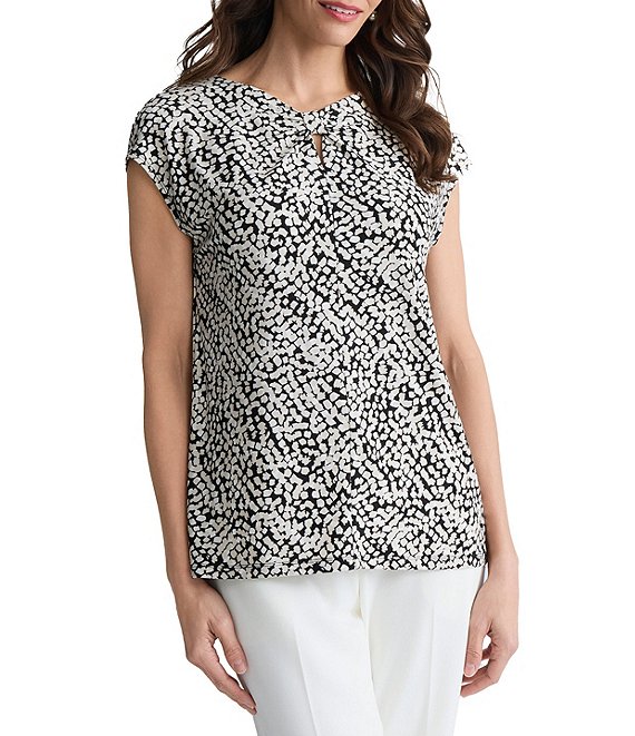 Kasper Cap Sleeve Printed Blouse