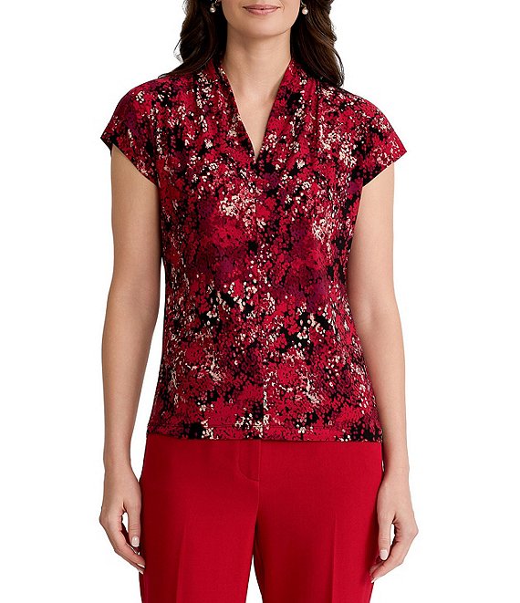 Kasper Cap Sleeve V-Neck Velvet Top