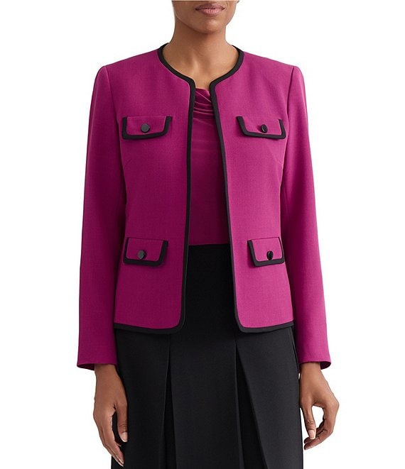 Kasper Contrast Trim Open Front Blazer