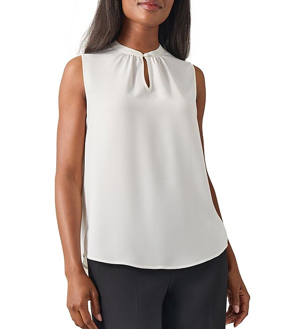 Kasper Crepe Keyhole Neck Sleeveless Blouse