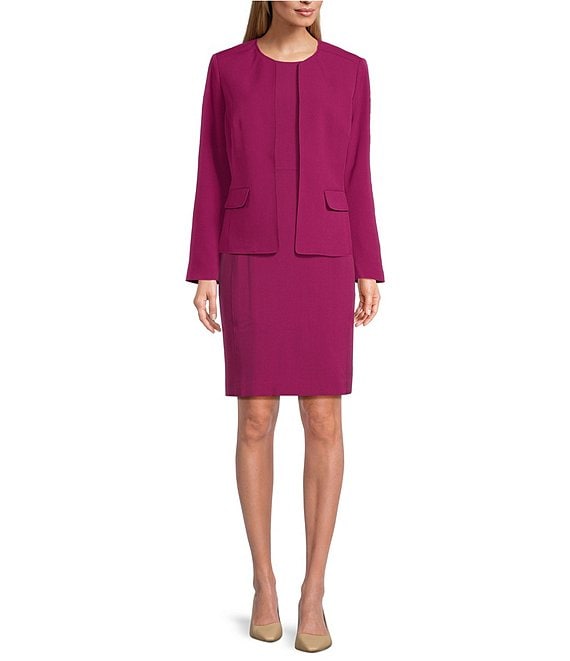 Kasper Crepe Long Sleeve Open Front Jacket Crepe Princess Seam Sheath Dress Dillard s