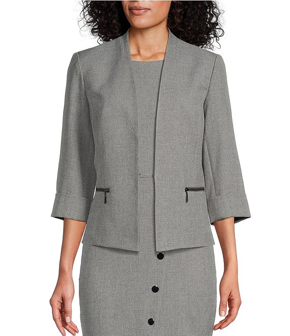 Kasper Crossdye Stretch Crepe Long Sleeve Stand Collar Cardigan | Dillard's