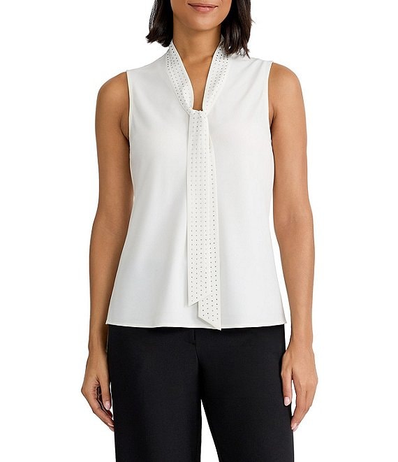 Kasper Georgette Sleeveless Tie Neck Blouse
