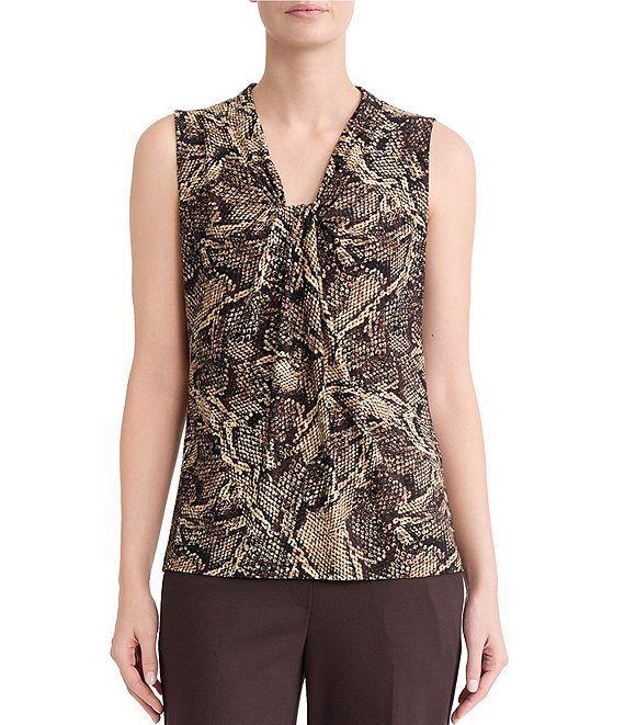 Kasper Knot Front Sleeveless Printed Blouse