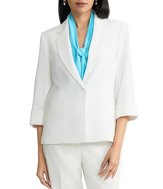 Kasper Linen Blend One Button Notch Collar With Cuffed Sleeves Coordinating Blazer