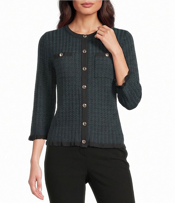 Kasper Long Sleeve Button Front Cardigan