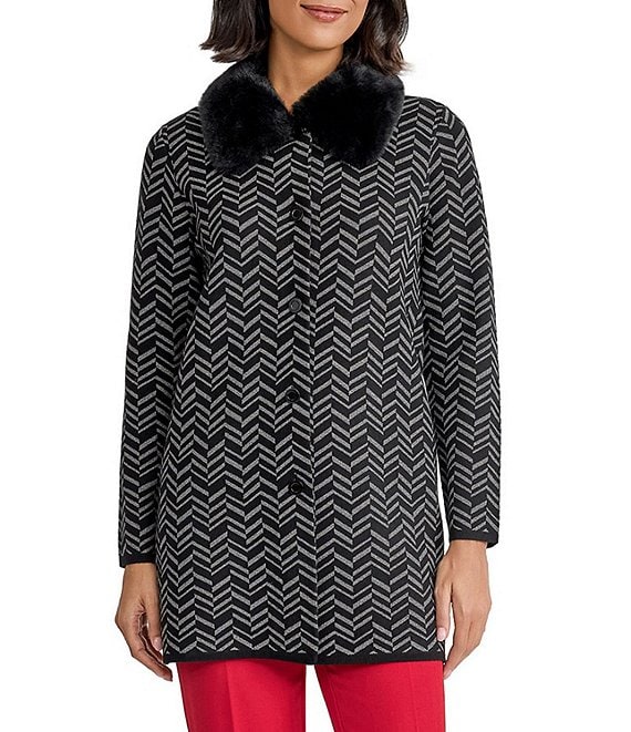 Kasper Long Sleeve Fur Collar Coat