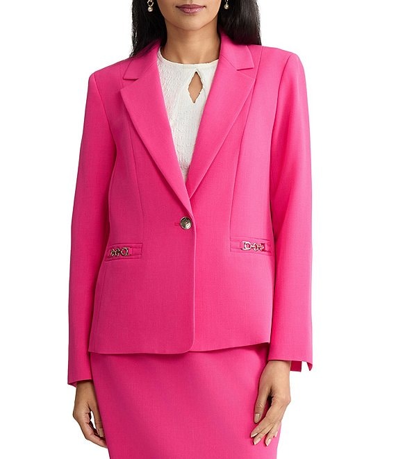 Kasper Long Sleeve Hardware Pocket Crepe Jacket