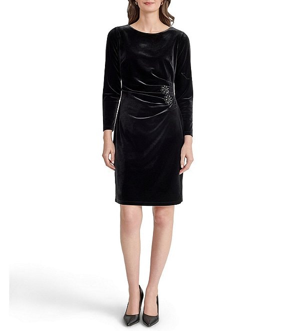 Kasper Long Sleeve Side Pleated Dress