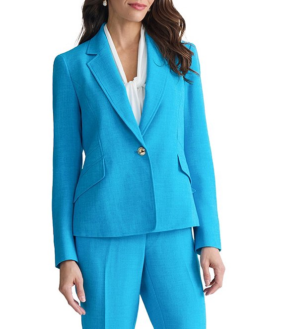 Kasper One Button Notch Collar Pebble Crepe Jacket