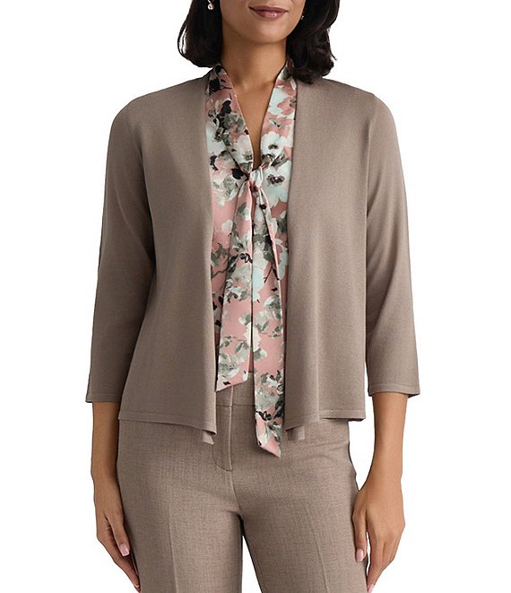 Kasper Open Front 3/4 Sleeve Cardigan