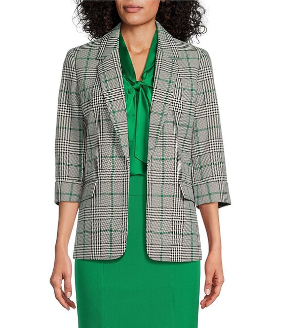 Color:Lily White Multi - Image 1 - Petite Cuffed Sleeve Open Front Flap Pocket Blazer Jacket