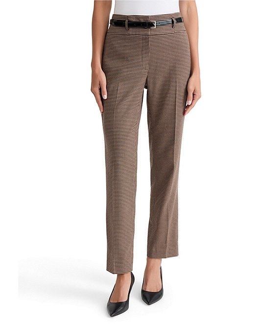 Kasper Petite High Rise Fly Front Belted Pants
