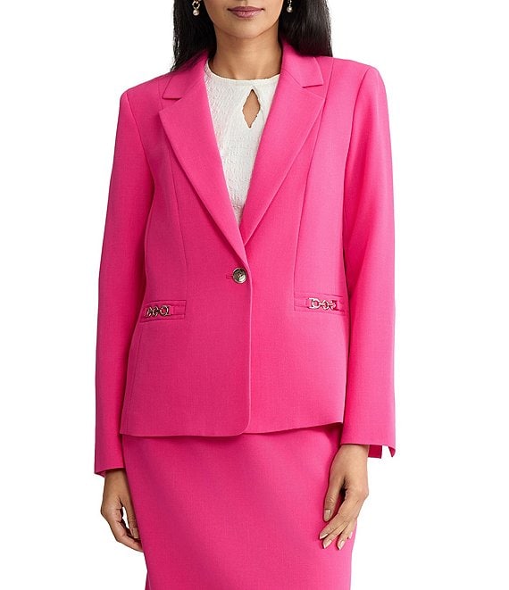 Kasper Petite Long Sleeve Hardware Pocket Crepe Jacket