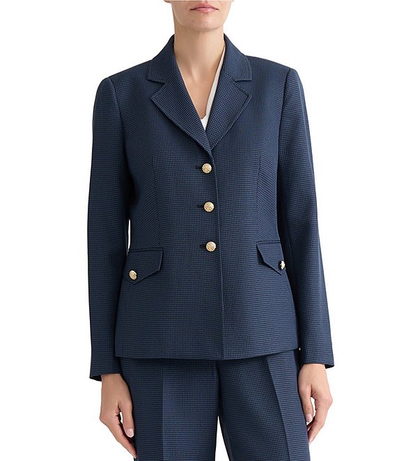Kasper Petite Plaid 3 Button Down Notch Collar Blazer