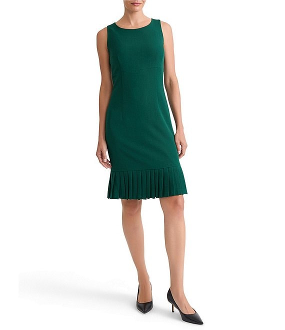 Kasper Petite Pleated Hem Crepe Sheath Midi Dress