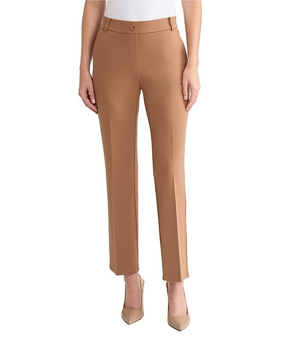 Kasper Petite Pull On Faux Fly Trousers, Dark Camel - Image 1
