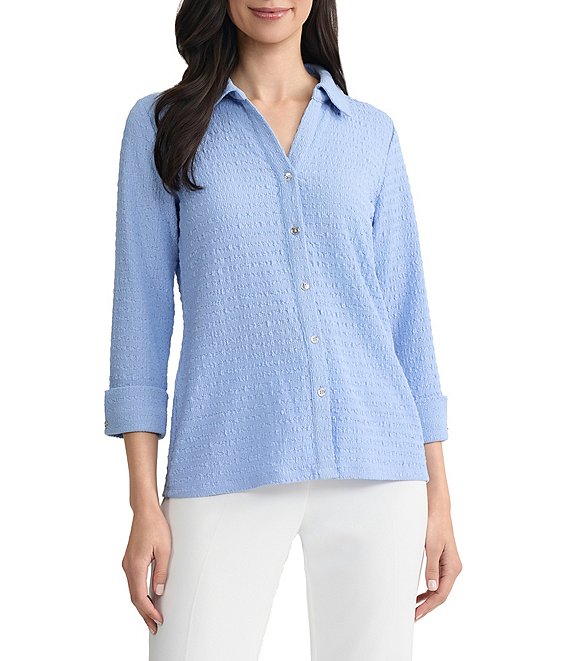 Kasper Petite Size 3/4 Sleeve Button Front Shirt With Split Cuff