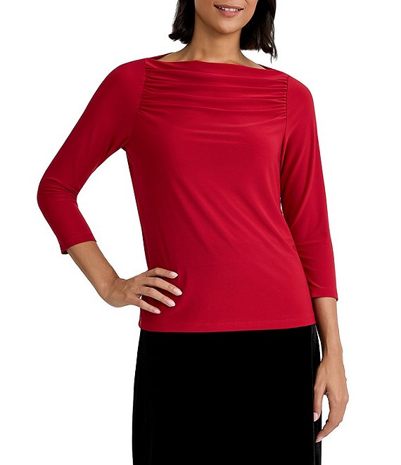 Kasper Petite Size Drape Neck 3/4 Sleeve Knit Jersey Top