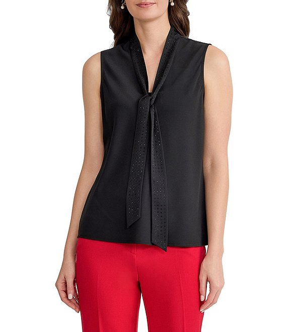 Kasper Petite Size Georgette Sleeveless Tie Neck Blouse