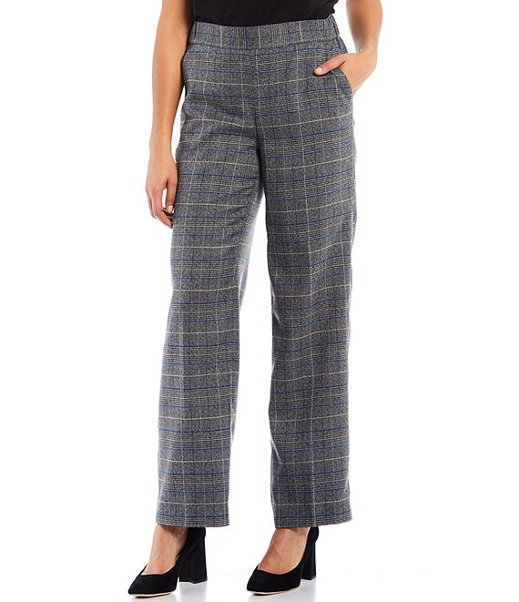 Kasper Petite Size Glen Plaid Pull-On Wide Leg Pants | Dillard's