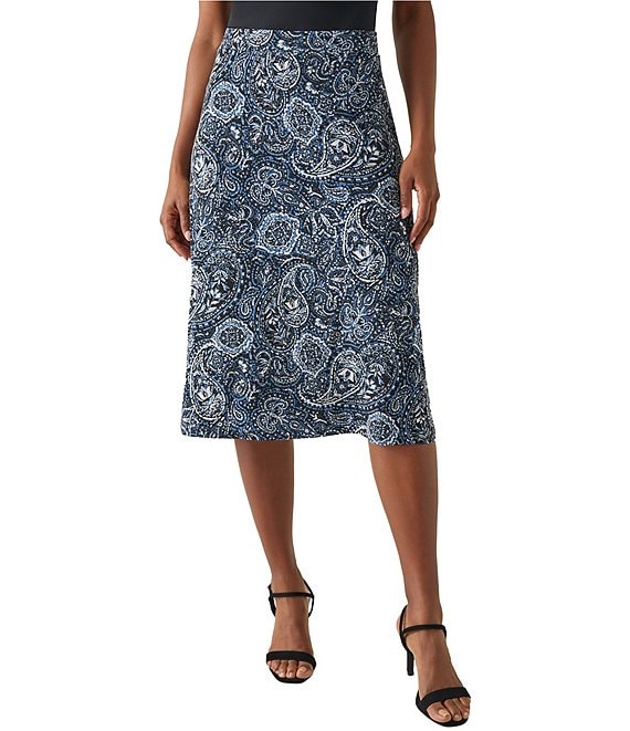 Kasper Petite Size Printed A Line Midi Skirt