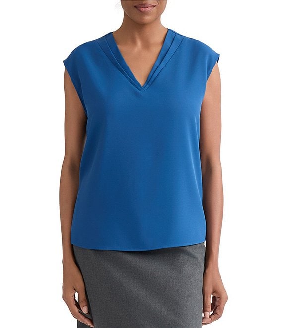 Kasper Petite Sleeveless Pleated Neck Blouse