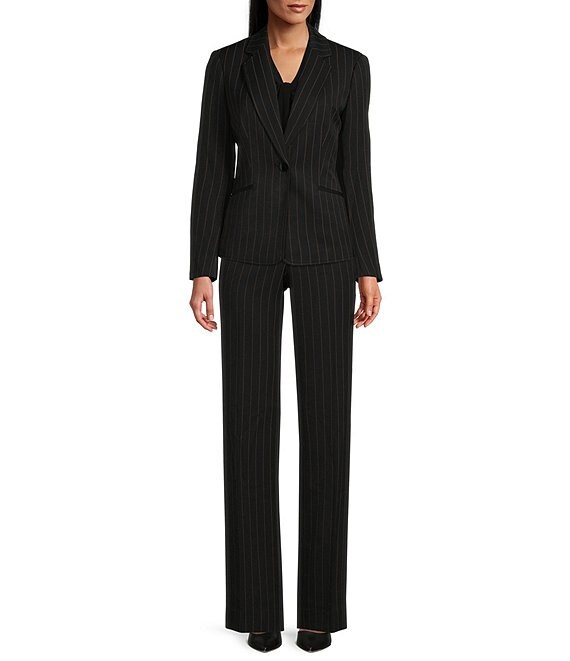 Kasper Pinstripe Print One Button Notch Collar Coordinating Blazer ...