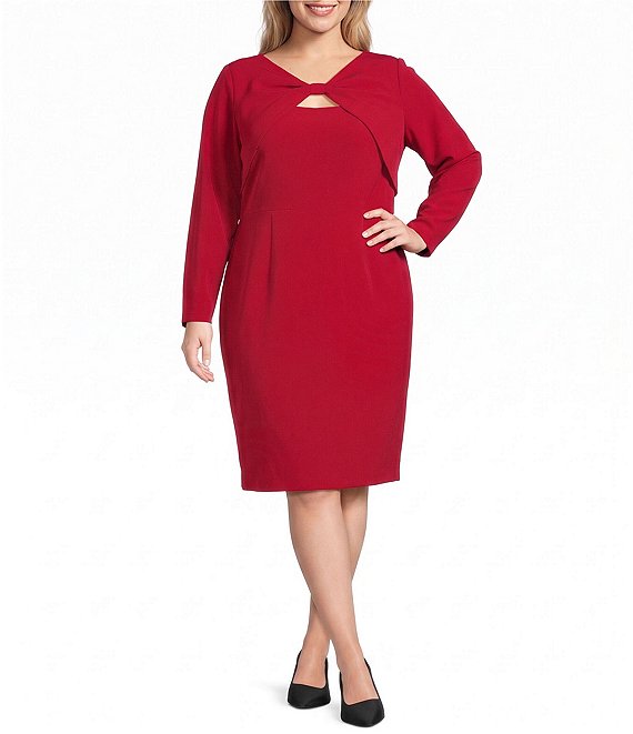 Kasper Plus Size Bow Front Crepe Sheath Dress