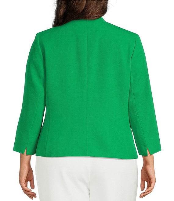L 40s 50s レーヨン ギャバジャン 深緑 フェード フラップ付 Kasper Plus Size Julia Open Front Front Collarless Stretch Crepe