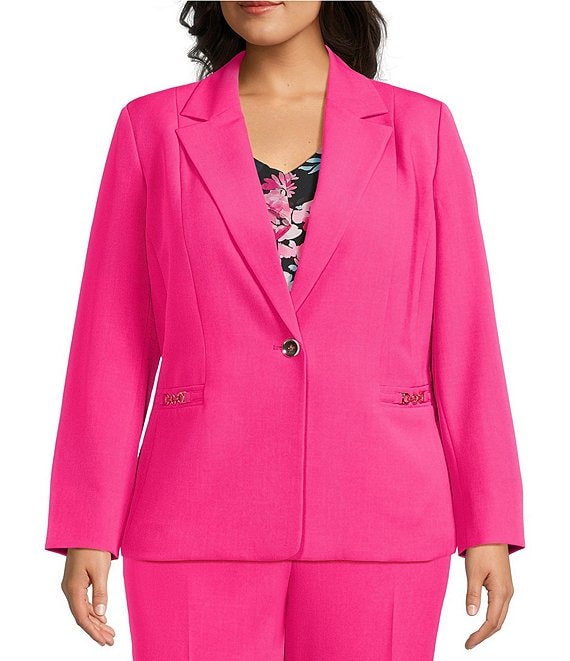 Kasper Plus Size Long Sleeve Hardware Pocket Crepe Jacket