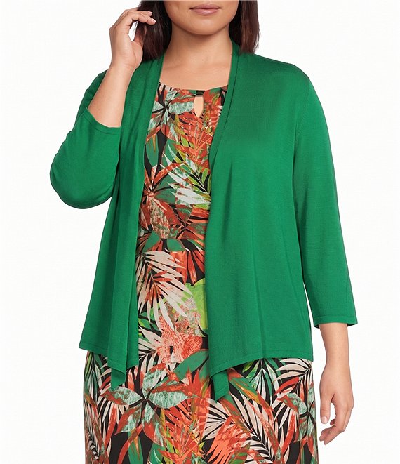 Kasper Plus Size Long Sleeve Open Front Cardigan