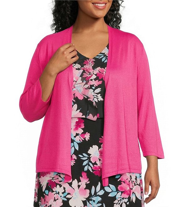 Kasper Plus Size Long Sleeve Open Front Cardigan