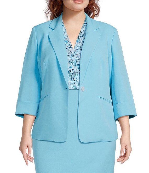 Kasper Plus Size One Button Notch Collar With Cuffed Sleeves Blazer