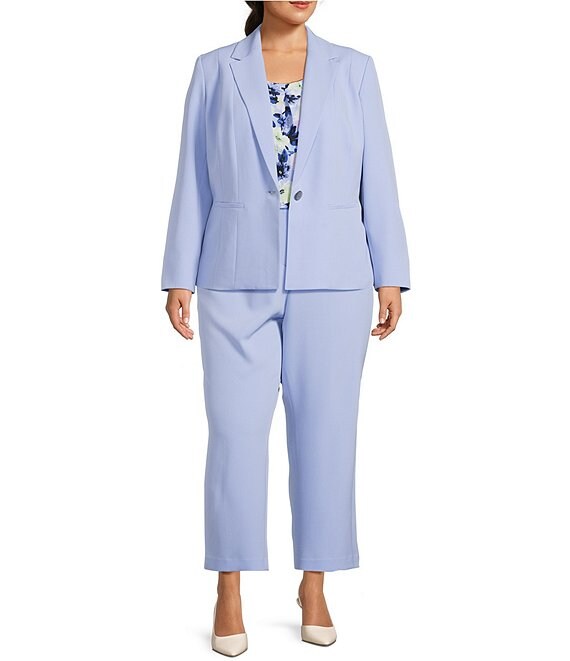 Kasper Plus Size One Button Panel Seam Notch Collar Blazer & Plus Size Flat Front Side Seam Pocket Straight Leg Pants