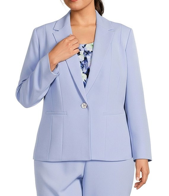 Kasper Plus Size One Button Panel Seam Notch Collar Blazer
