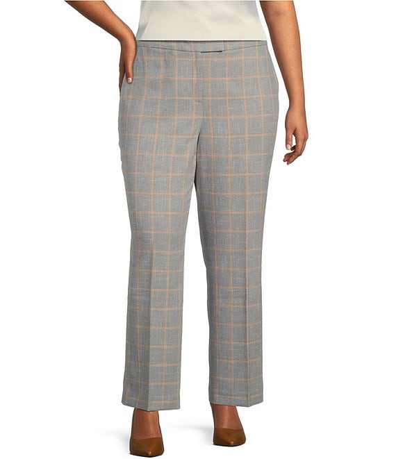 Allegra K Women's Tartan Plaid Pants Elastic High Waist Straight Long  Trousers - Walmart.com
