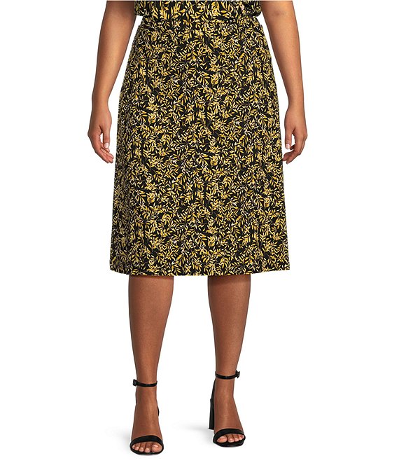 Kasper Plus Size Printed A-Line Midi Skirt | Dillard's