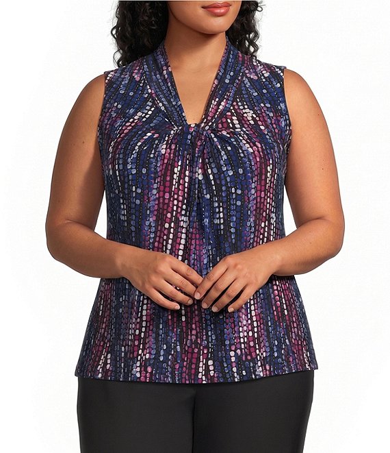 Kasper Plus Size Twist Front Printed Jersey Blouse